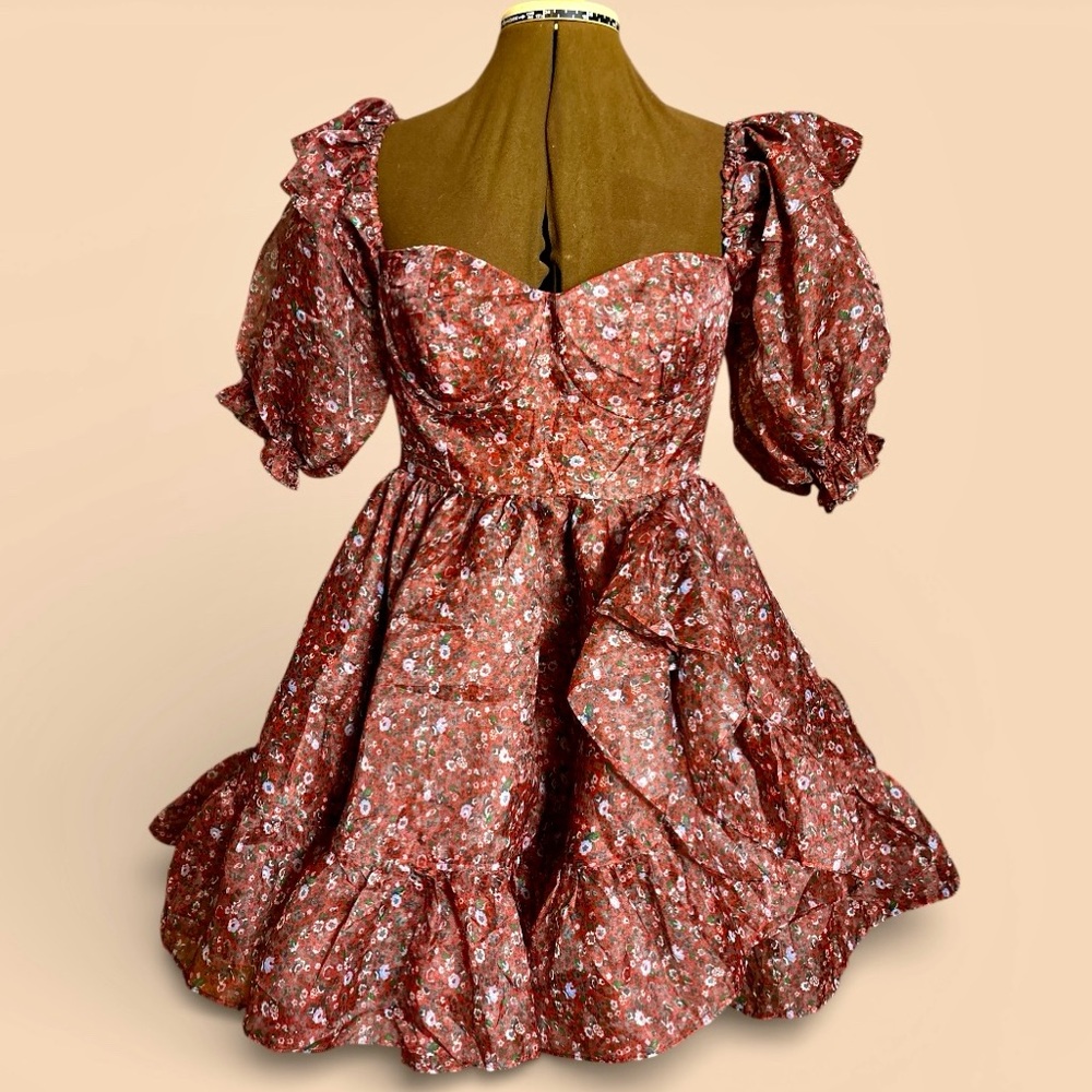 Selkie The Crimson Bebe Bloom Mini Ruffle Dress Large